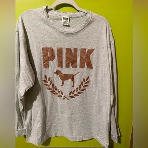 PINK XL gray long sleeve crew neck with rose gold glitter graphic